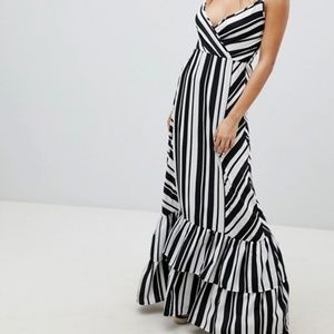Bohoo mixed black and white striped maxi dress